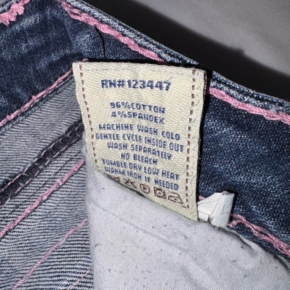 Miss Chic Vintage Size 7 Dark Wash Pink Accent Low Rise Skinny Jeans - Picture 10 of 12